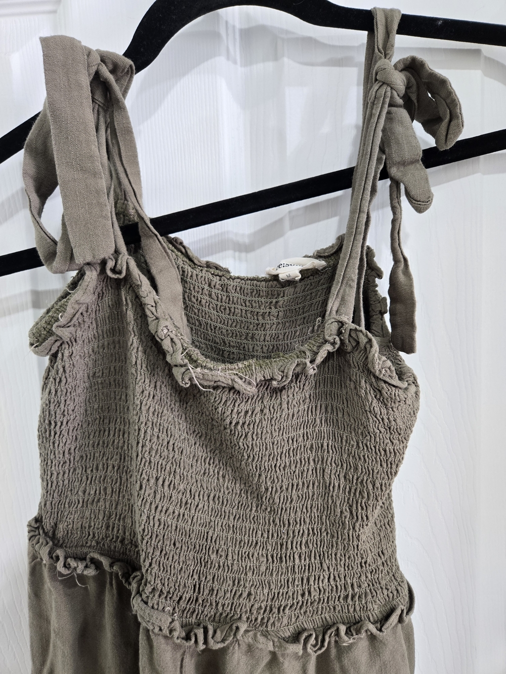 Eesome Smocked Tie-Shoulder Wide-Leg Jumpsuit - Olive - Picture 3 of 4